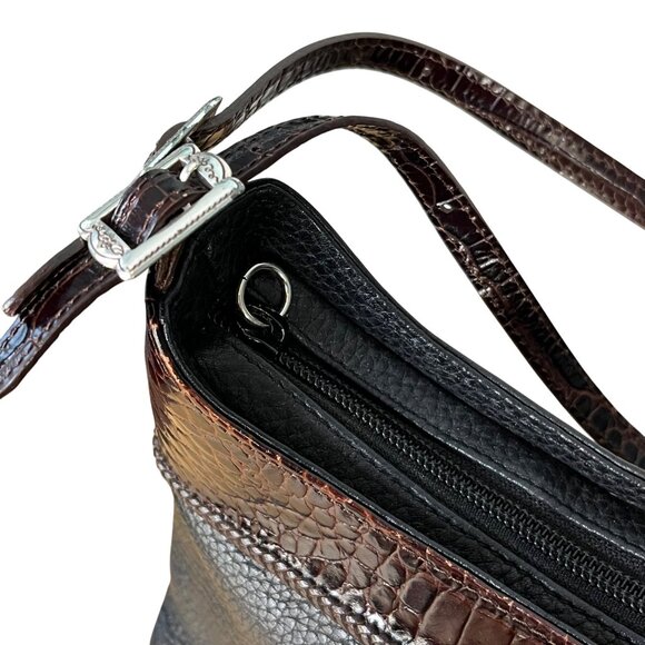 Brighton Designer Black Pebbled Leather & Brown Croc Shoulder Bag Wallet C18510 - Picture 10 of 15